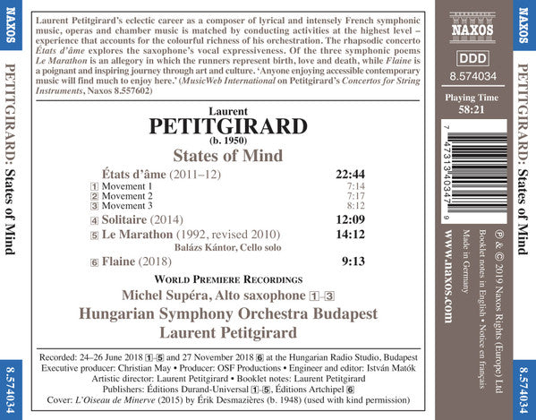 Laurent Petitgirard, Michel Supéra, Hungarian Symphony Orchestra Budapest (2) : States Of Mind (CD, Album)