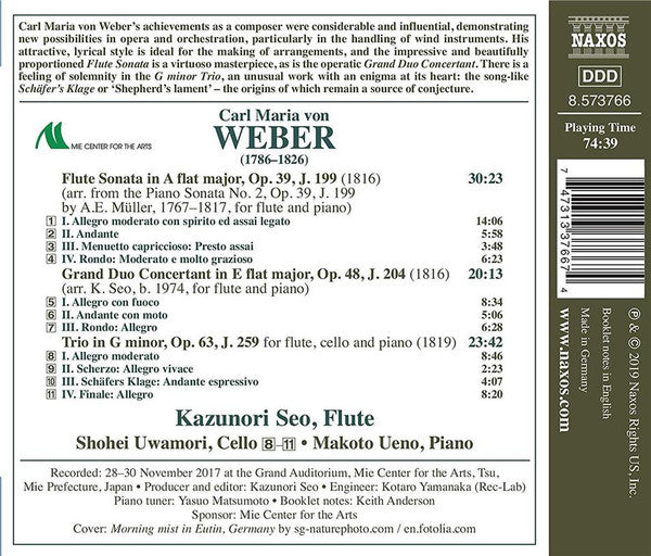 Carl Maria von Weber, Kazunori Seo, Shohei Uwamori, Makoto Ueno : Chamber Music For Flute (CD, Album)