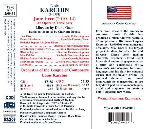 Louis Karchin, Diane Osen, Jennifer Zetlan, Ryan MacPherson, Thomas Meglioranza, Jessica Thompson (4), Katrina Thurman, Kimberly Giordano, Adam Cannedy, Jessica Best, Davis Salsbery Fry, Orchestra Of The League Of Composers : Jane Eyre (2xCD, Album)