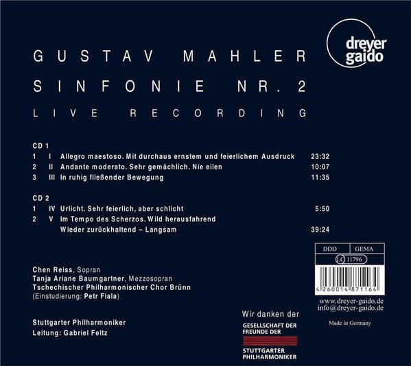 Gustav Mahler, Stuttgarter Philharmoniker, Gabriel Feltz : Sinfonie Nr. 2 (2xCD, Album)