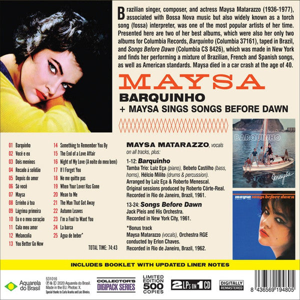 Maysa Matarazzo : Barquinho + Maysa Sings Songs Before Dawn (CD, Album, Comp, Ltd, RM)