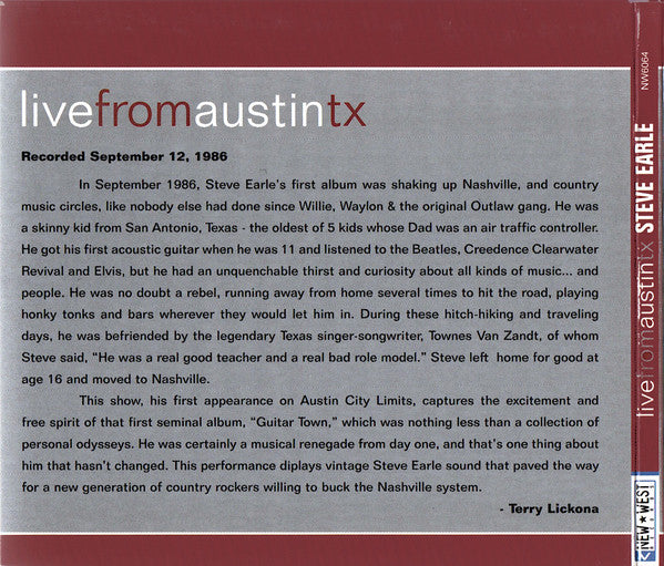 Steve Earle : Live From Austin TX (CD, Album, Dig)