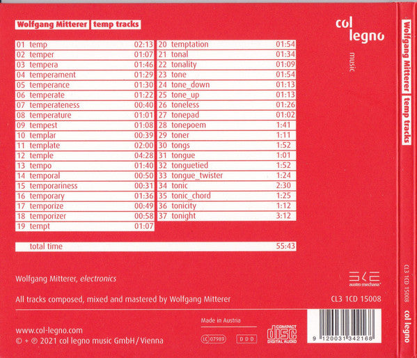 Wolfgang Mitterer : Temp Tracks (CD, Album)