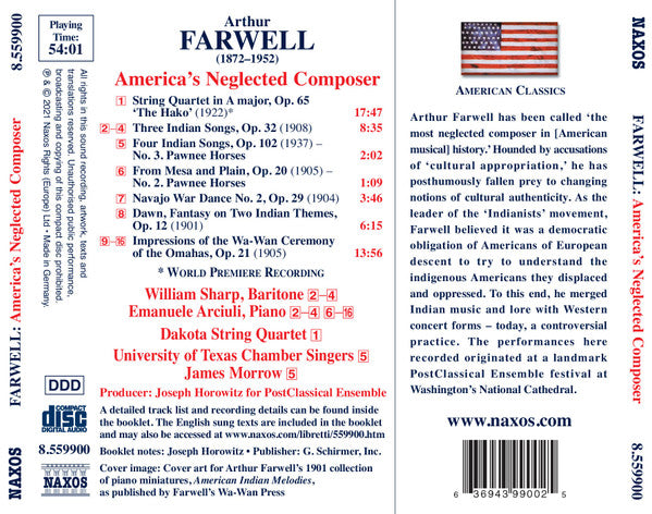 Arthur Farwell, William Sharp (2), Emanuele Arciuli, The Dakota String Quartet : America's Neglected Composer: Songs, Choral And Piano Works (CD, Album)