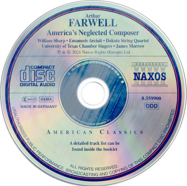 Arthur Farwell, William Sharp (2), Emanuele Arciuli, The Dakota String Quartet : America's Neglected Composer: Songs, Choral And Piano Works (CD, Album)