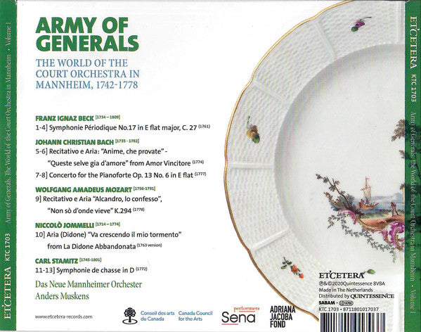 Franz Ignaz Beck, Johann Christian Bach, Wolfgang Amadeus Mozart, Niccolò Jommelli, Carl Stamitz, Anders Muskens, Das Neue Mannheimer Orchester : Army of Generals: The World of the Court Orchestra in Mannheim: Volume 1 (CD)