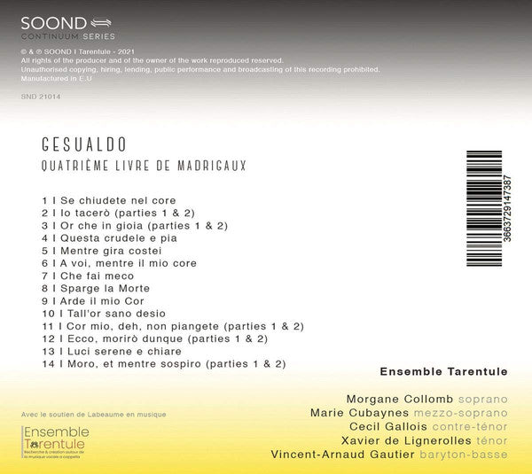 Carlo Gesualdo - Ensemble Tarentule : Quatrième Livre De Madrigaux (CD, Album, Dig)