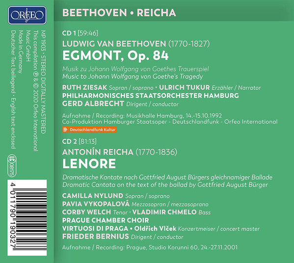 Ludwig van Beethoven, Anton Reicha, Ruth Ziesak, Camilla Nylund, Ulrich Tukur, Corby Welch, Philharmonisches Staatsorchester Hamburg, Gerd Albrecht, Prague Chamber Choir, Virtuosi Di Praga, Frieder Bernius : Egmont / Lenore (2xCD, Comp)