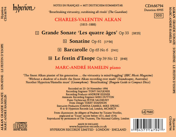 Charles-Valentin Alkan | Marc-André Hamelin : Grande Sonate 'Les Quatre Âges' . Sonatine . Le Festin D'Esope (CD, Album, RE, Son)