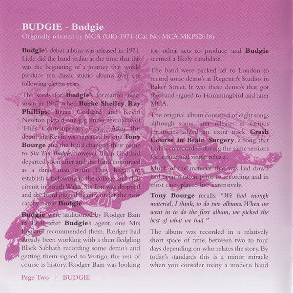 Budgie : Budgie (CD, Album, RE, RM)