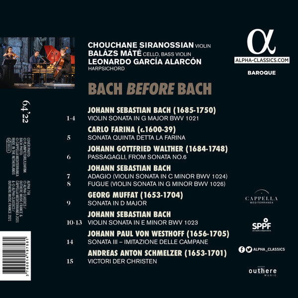 Johann Sebastian Bach - Chouchane Siranossian, Balázs Máté, Leonardo Garcia Alarcón : Bach Before Bach (CD, Album)
