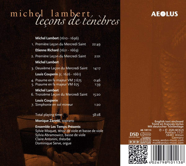 Michel Lambert (3) - Monique Zanetti, Les Temps Présents : Leçons De Ténèbres (CD)