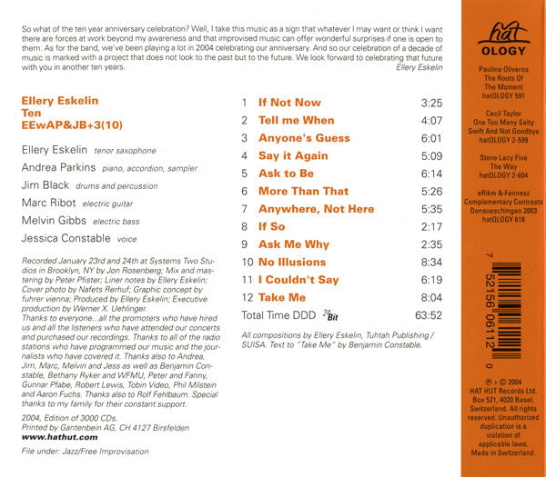 Ellery Eskelin : Ten (CD, Album)