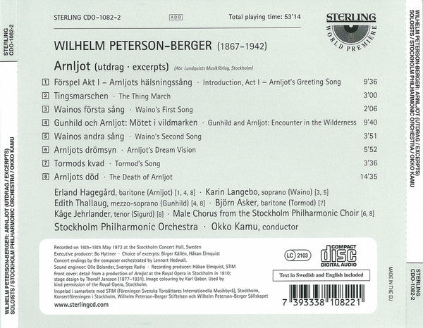 Wilhelm Peterson-Berger : Arnljot (Excerpts) (CD, RE)