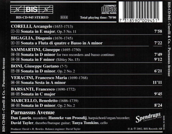 Dan Laurin, Parnassus Avenue : Corelli & Co. (CD, Album)