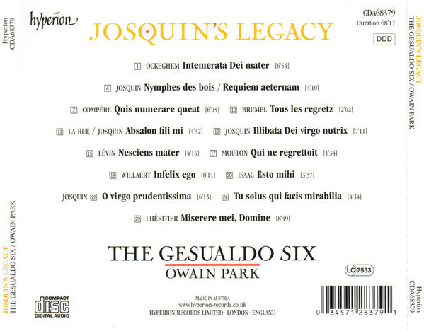 The Gesualdo Six / Owain Park : Josquin's Legacy (CD)