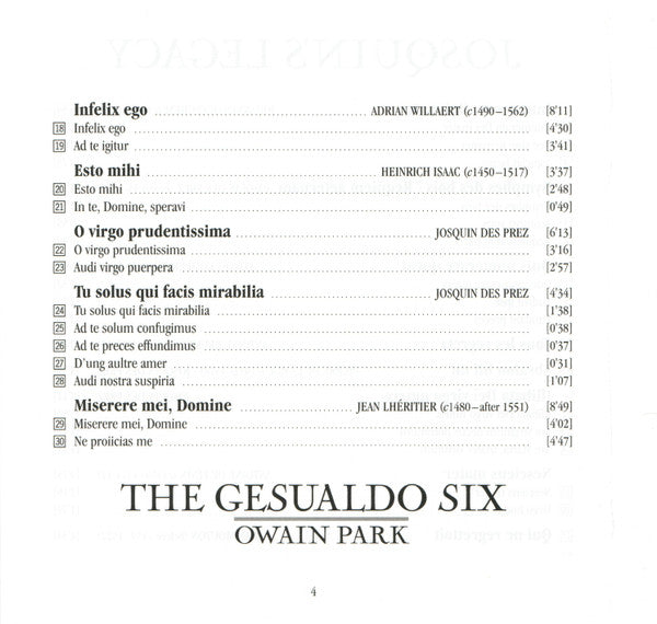 The Gesualdo Six / Owain Park : Josquin's Legacy (CD)