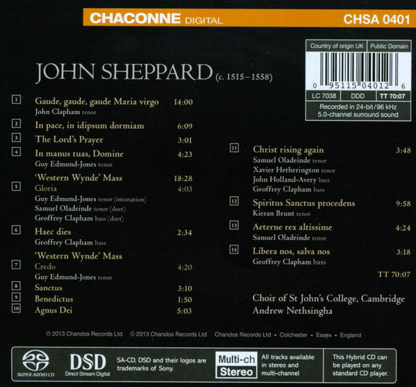 John Sheppard - St. John's College Choir, Andrew Nethsingha : Gaude, Gaude, Gaude Maria (Sacred Choral Works) (SACD, Hybrid, Multichannel, Album)
