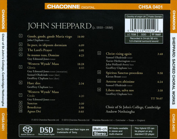 John Sheppard - St. John's College Choir, Andrew Nethsingha : Gaude, Gaude, Gaude Maria (Sacred Choral Works) (SACD, Hybrid, Multichannel, Album)