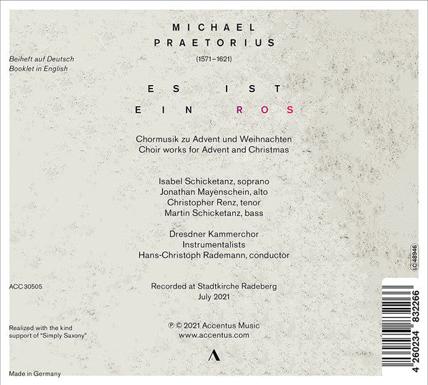 Michael Praetorius - Dresdner Kammerchor, Hans-Christoph Rademann : Es Ist Ein Ros (CD)