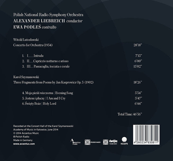 Witold Lutoslawski, Karol Szymanowski - Ewa Podleś, Narodowa Orkiestra Symfoniczna Polskiego Radia, Alexander Liebreich : Lutosławski / Szymanowski (CD, Album, Dig)