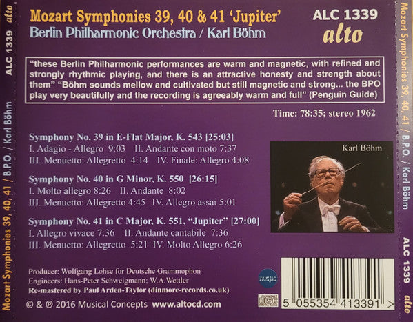 Wolfgang Amadeus Mozart - Karl Böhm, Berliner Philharmoniker : Symphonies Nos. 39, 40, 41 'Jupiter' (CD, Comp, RM)