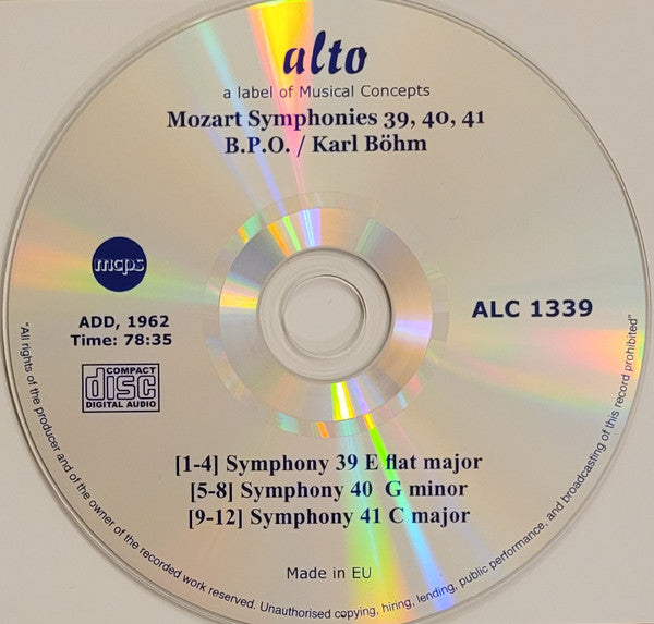Wolfgang Amadeus Mozart - Karl Böhm, Berliner Philharmoniker : Symphonies Nos. 39, 40, 41 'Jupiter' (CD, Comp, RM)