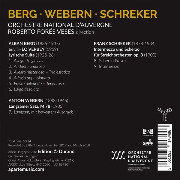 Orchestre national d'Auvergne, Roberto Forés Veses : Berg, Webern, Schreker (CD, Album)