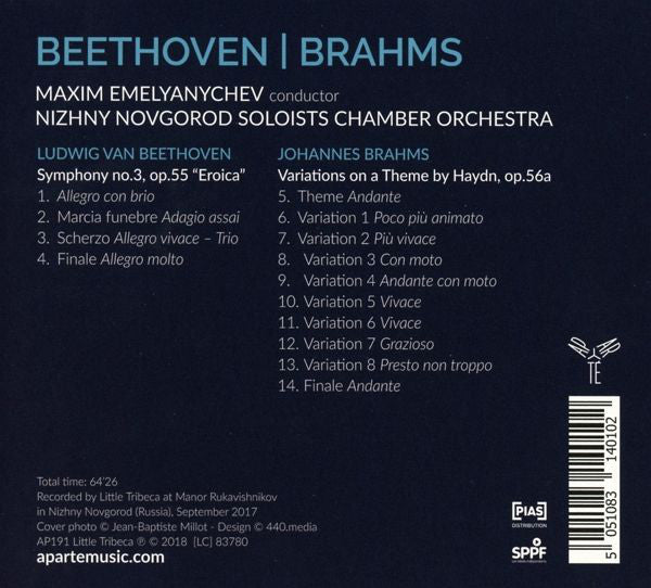 Ludwig van Beethoven, Johannes Brahms, Maxim Emelyanychev, Nizhny Novgorod Soloists Chamber Orchestra : Symphony No.3 'Eroica' : Variations On A Theme By Haydn (CD, Album)