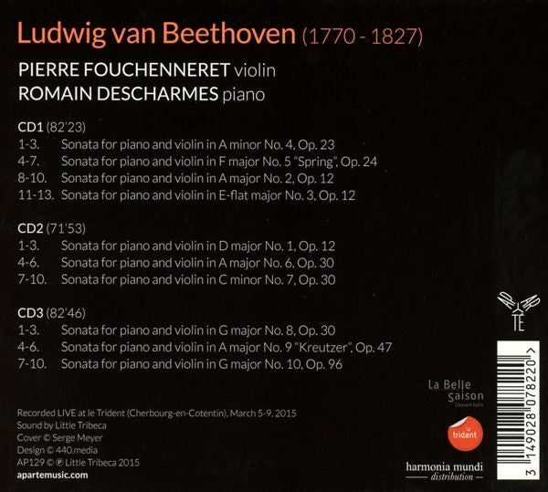 Ludwig van Beethoven, Pierre Fouchenneret, Romain Descharmes : Complete Sonatas For Piano & Violin (3xCD, Album + Box)