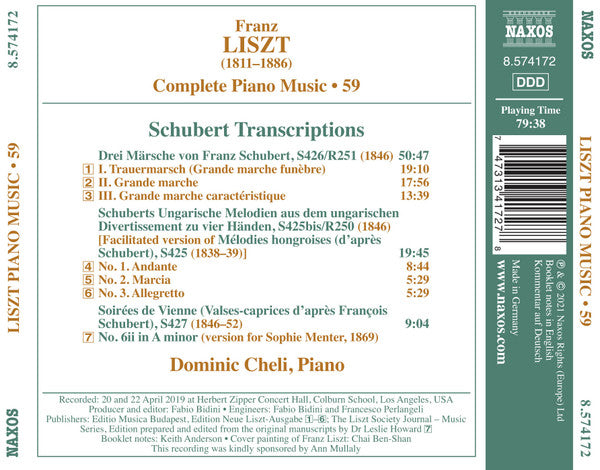 Franz Liszt, Franz Schubert, Dominic Cheli : Schubert Transcriptions: Three Marches • Hungarian Melodies (CD, Album)