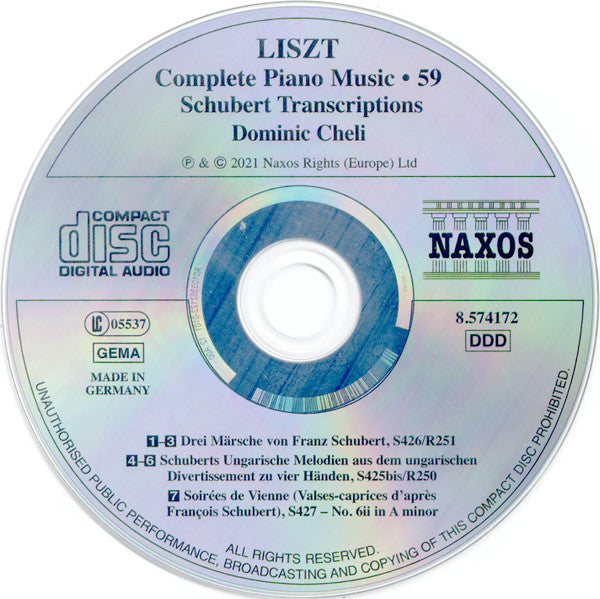 Franz Liszt, Franz Schubert, Dominic Cheli : Schubert Transcriptions: Three Marches • Hungarian Melodies (CD, Album)