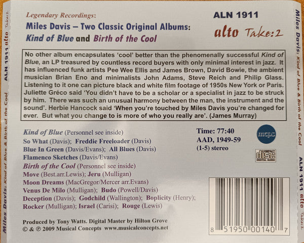 Miles Davis : Kind Of Blue & Birth Of The Cool  2 Classic Albums (CD, Comp)