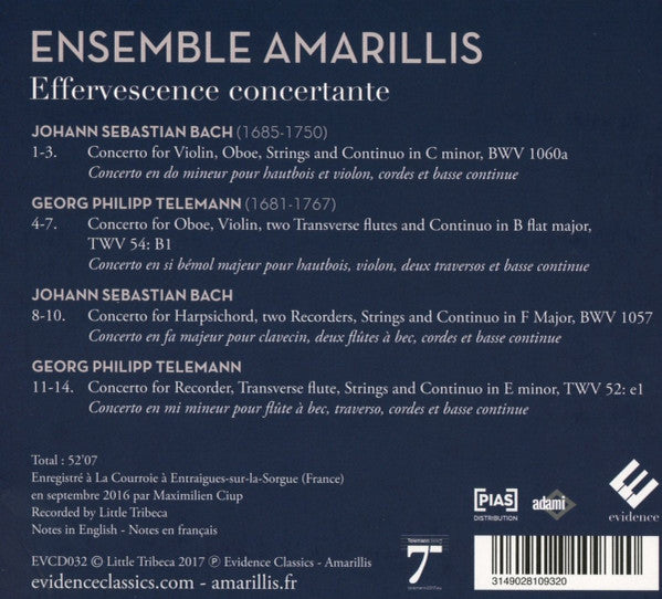 Johann Sebastian Bach, Georg Philipp Telemann, Amarillis, Héloïse Gaillard & Violaine Cochard : Effervescence Concertante (CD)