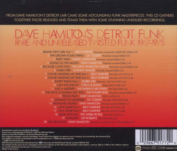 Dave Hamilton : Dave Hamilton's Detroit Funk (Rare And Unreleased Twisted Funk 1967-1975) (CD, Comp)