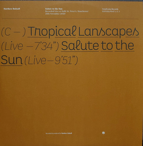 Matthew Halsall : Salute To The Sun (Live At Hallé St. Peter's) (LP + LP, S/Sided + Album, Ltd)