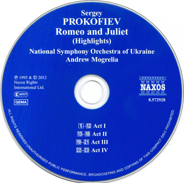 Sergei Prokofiev, National Symphony Orchestra Of Ukraine, Andrew Mogrelia : Romeo And Juliet (Highlights) (CD, Album)