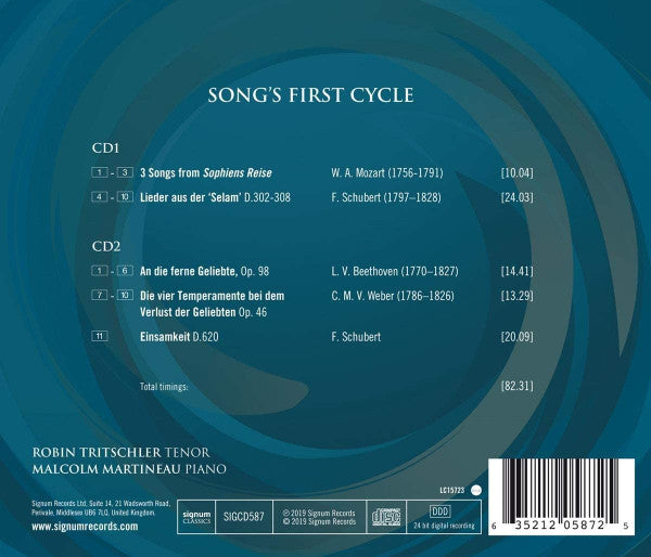 Robin Tritschler, Malcolm Martineau : Song's First Cycle (2xCD, Album)