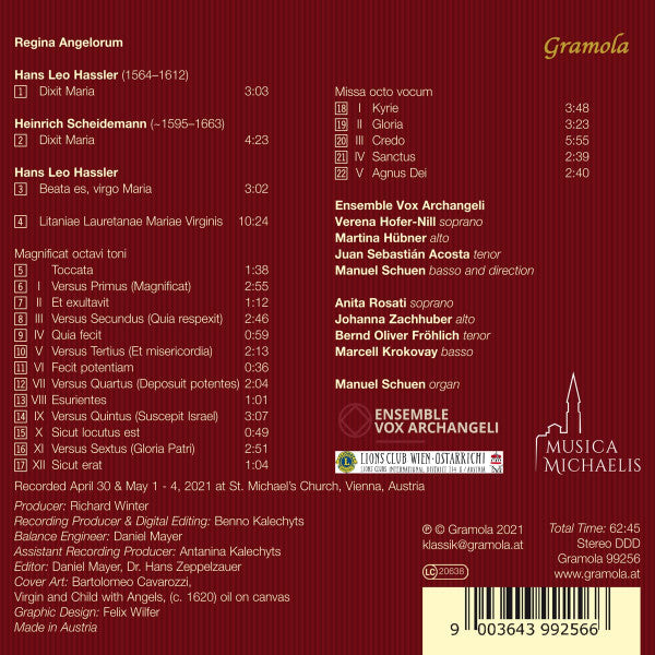 Hans Leo Haßler, Ensemble Vox Archangeli, Manuel Schuen : Regina Angelorum (CD)