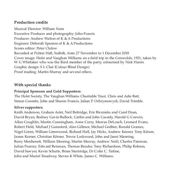 Gustav Holst And Ralph Vaughan Williams, Mary Bevan, Roderick Williams (3), William Vann, Jack Liebeck : Time And Space (CD, Album)
