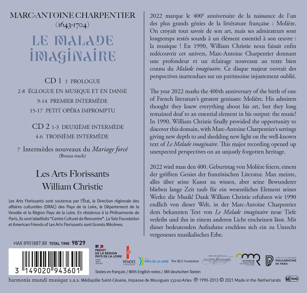 Marc Antoine Charpentier - Les Arts Florissants, William Christie : Le Malade Imaginaire (2xCD, Album, RE, Har)