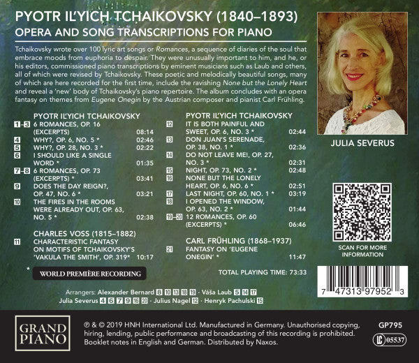 Pyotr Ilyich Tchaikovsky, Julia Severus : Opera And Song Transcriptions For Solo Piano (CD, Album)