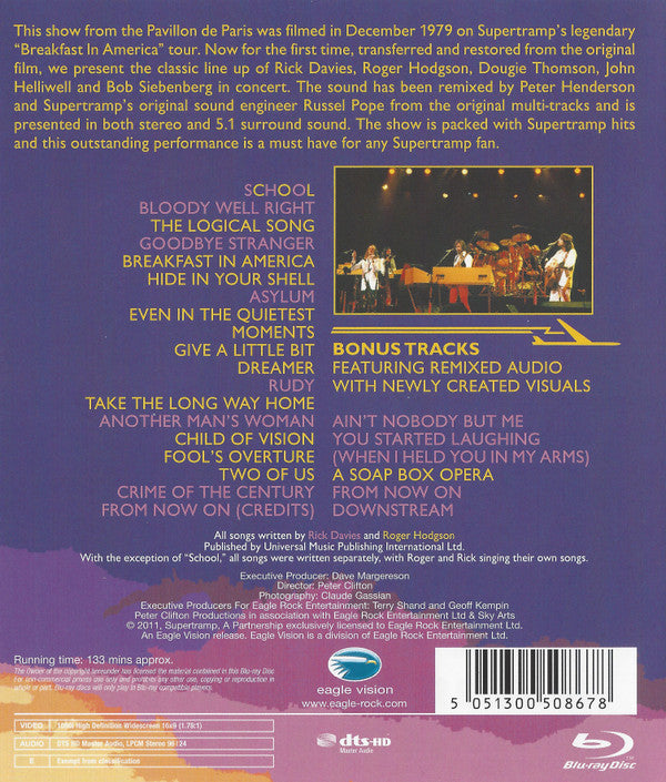 Supertramp : Live In Paris '79 (Blu-ray, RE, Multichannel, DTS)