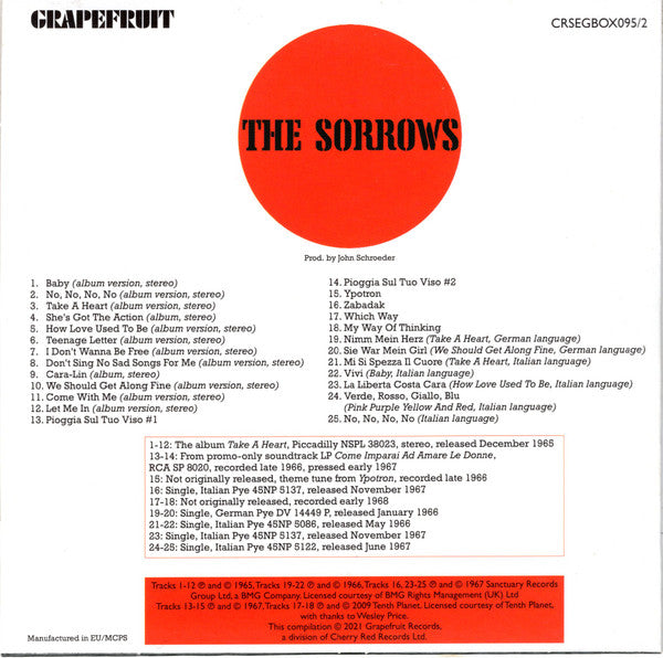 The Sorrows : Pink Purple Yellow And Red The Complete Sorrows (CD, Comp, Mono, RM + CD, Album, Mono, RE, RM + CD,)