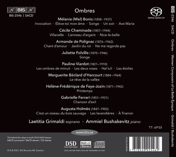 Ammiel Bushakevitz, Laetitia Grimaldi : Ombres: Compositrices de La Belle Époque (SACD, Hybrid, Multichannel, Album)