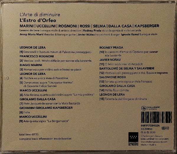L'Estro D'Orfeo, Leonor De Lera, Biagio Marini, Marco Uccellini, Francesco Rognoni Taeggio, Salomone Rossi, Bartolome de Selma y Salaverde, Girolamo Dalla Casa, Giovanni Girolamo Kapsberger : L'Arte Di Diminuire (CD)