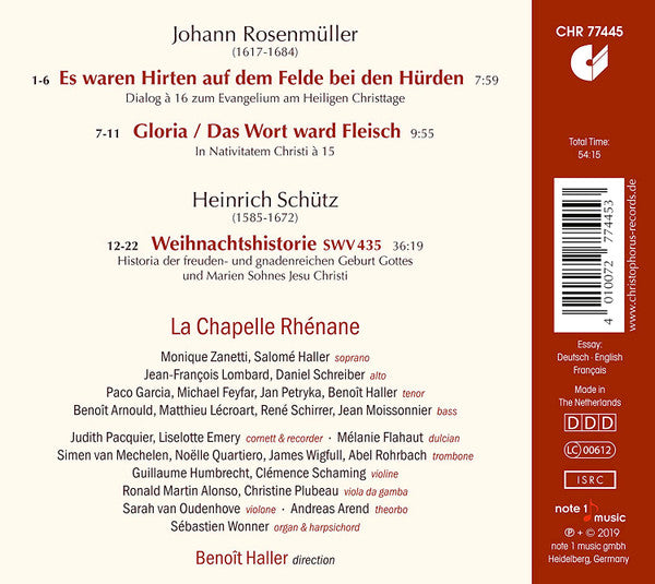 Johann Rosenmüller - La Chapelle Rhénane, Benoit Haller : Es Waren Hirten Auf Dem Felde - Geistliche Konzerte Zur Weihnacht (CD)