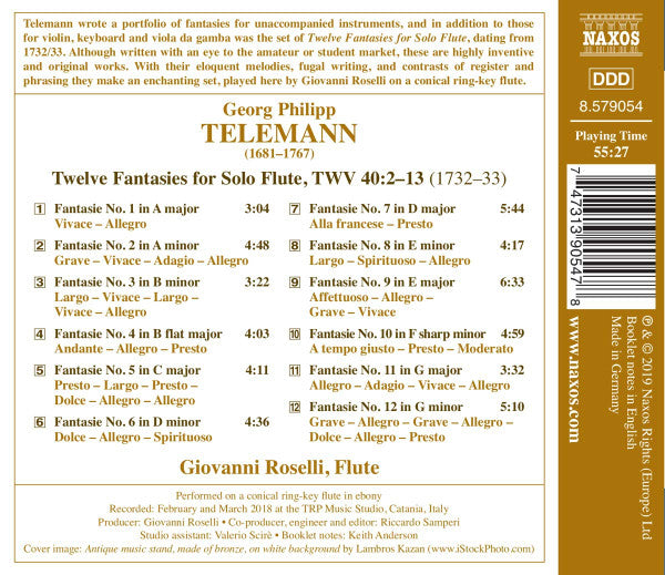Georg Philipp Telemann, Giovanni Roselli : Twelve Fantasies For Solo Flute (CD, Album)