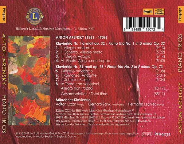 Anton Stepanovich Arensky, Münchner Klaviertrio : Piano Trios No. 1 Op. 32; No. 2, Op. 73 (CD, Album)
