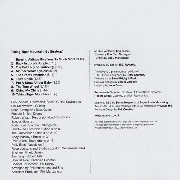 Brian Eno : Taking Tiger Mountain (By Strategy) (CD, Album, RE, RM, Tak)